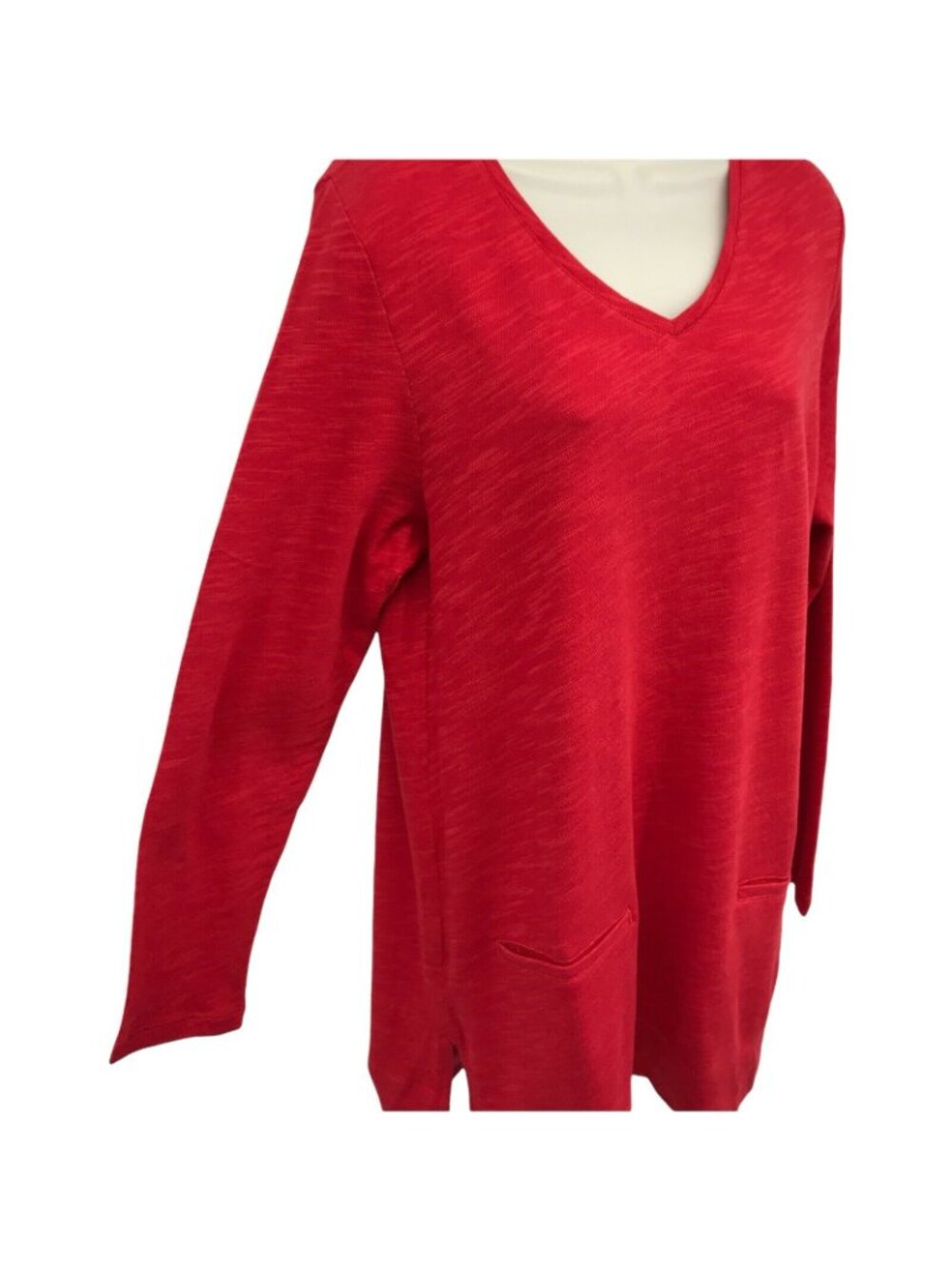 NWT J. Jill Red Long Sleeve V-Neck Tunic With Front Pockets XS Cotton Blend - Picture 3 of 7